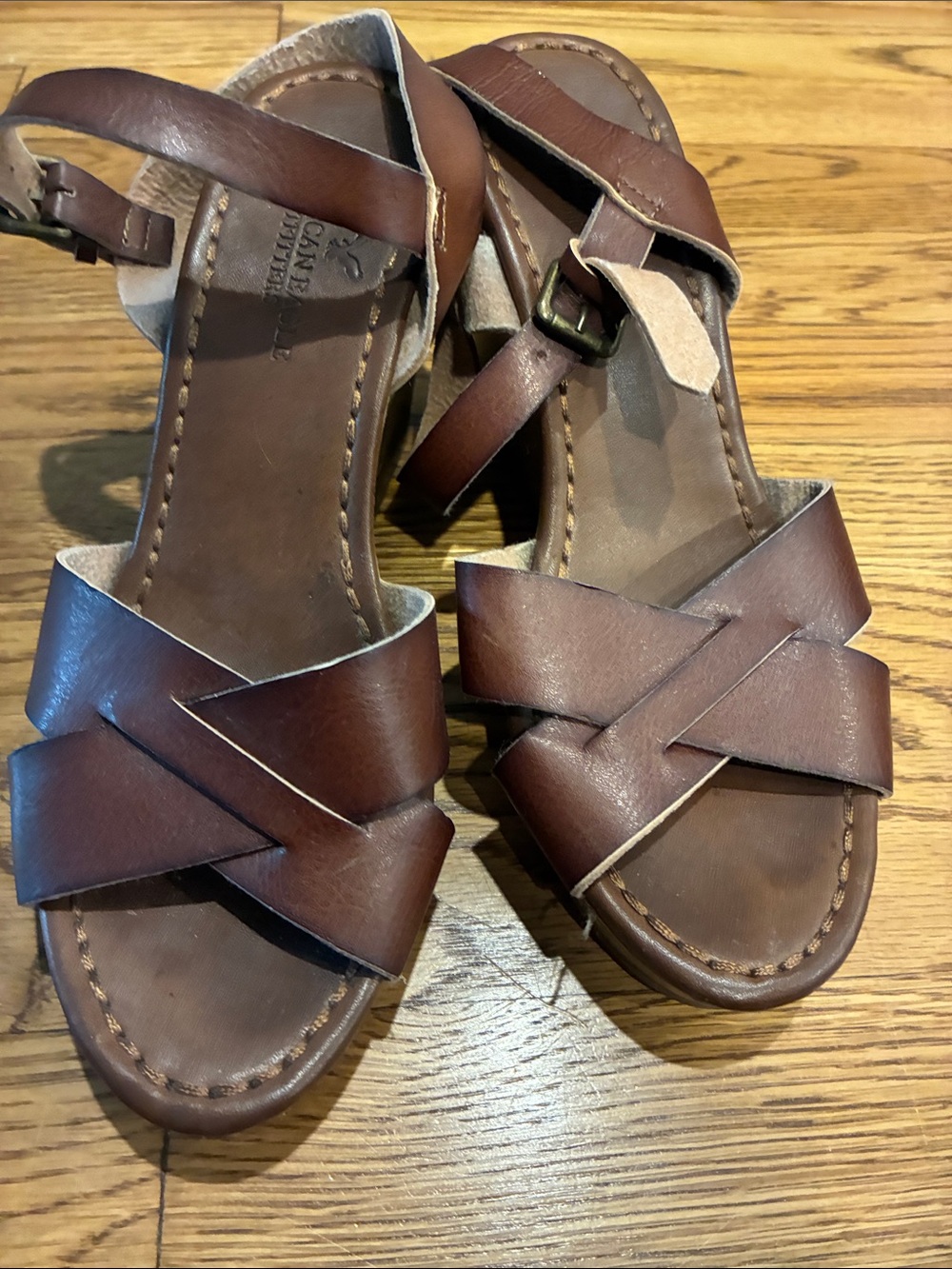 American Eagle Outfitters Brown Leather Crossover Sandals